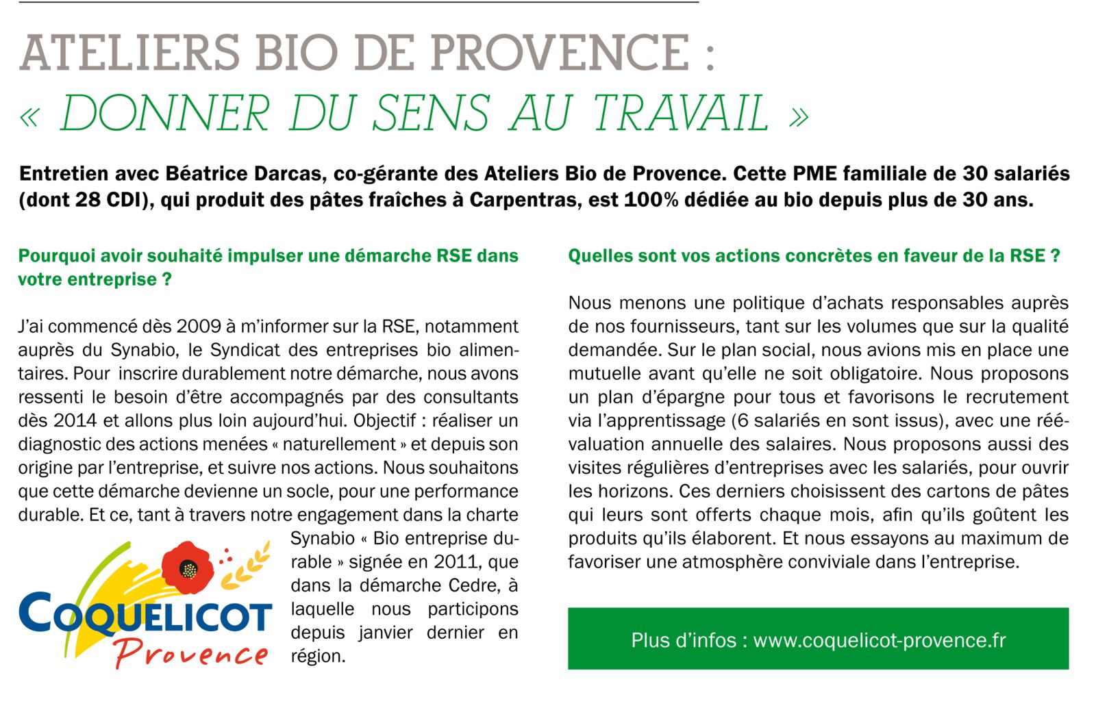 La démarche RSE d'Ateliers Bio de Provence